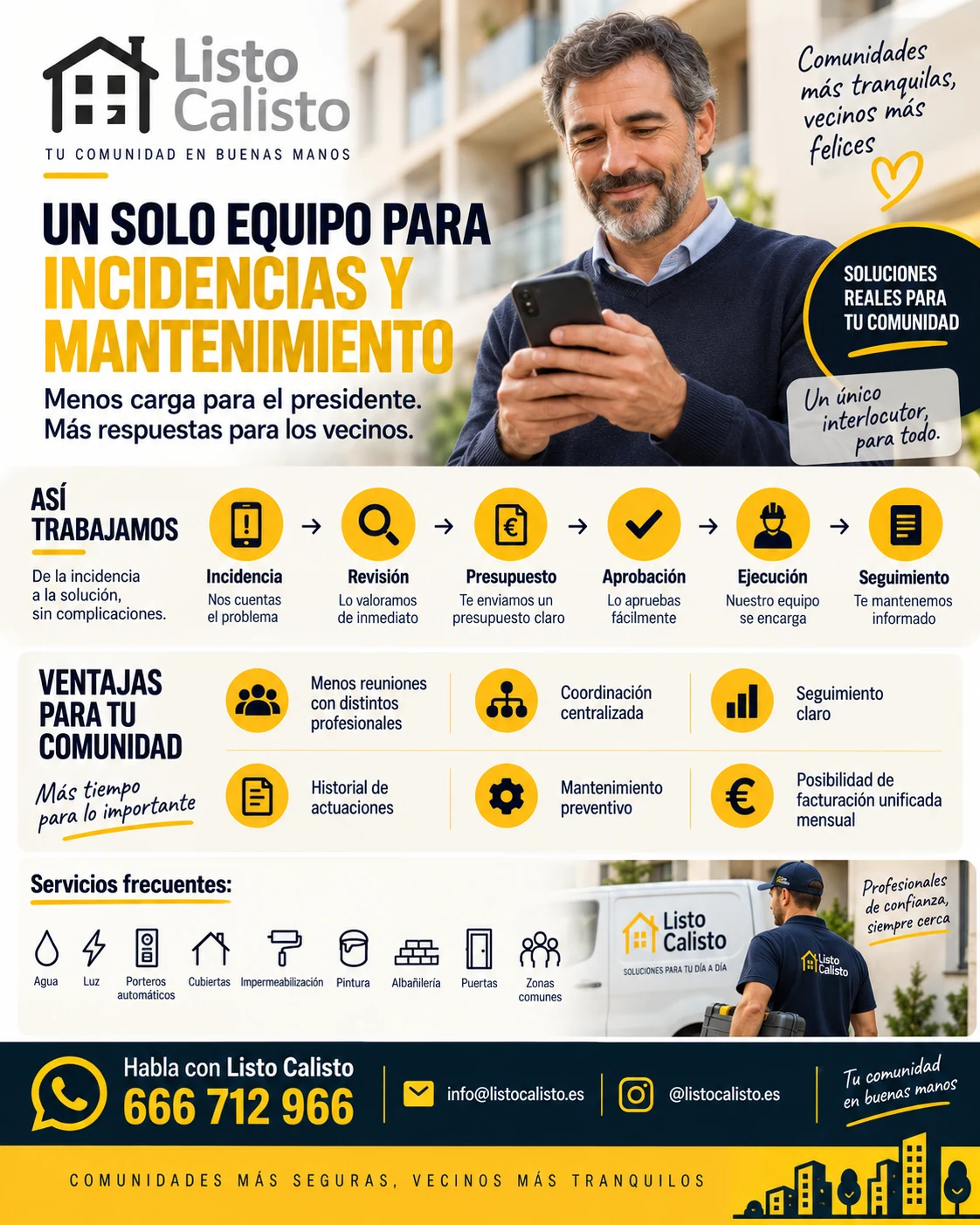 Mantenimiento e incidencias para comunidades de vecinos con un solo equipo Listo Calisto