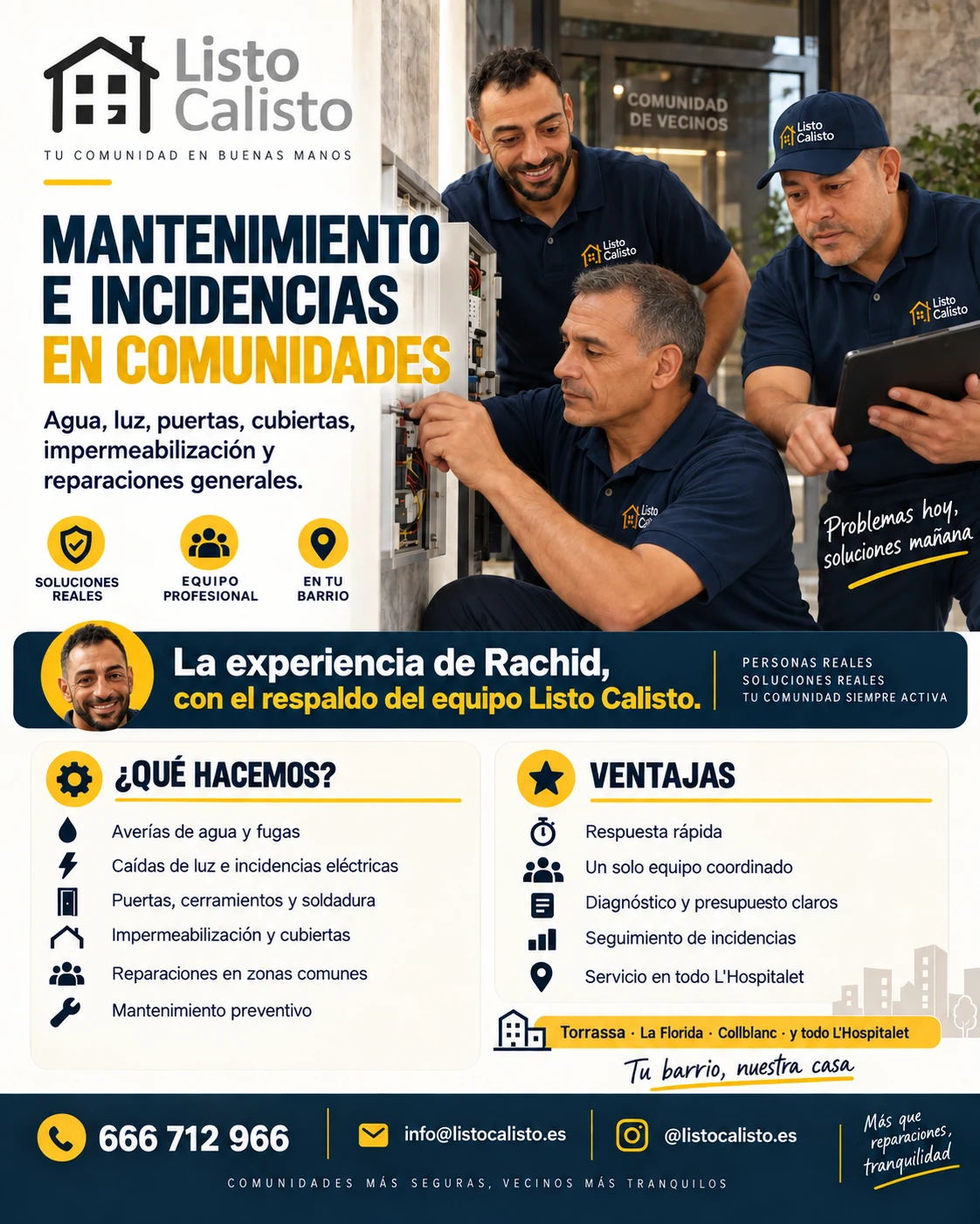 Listo Calisto, mantenimiento e incidencias para comunidades de vecinos en L'Hospitalet